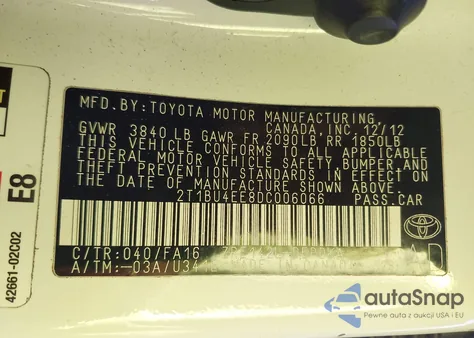 2013 Toyota Corolla L from USA, damaged, VIN 2T1BU4EE8DC006066